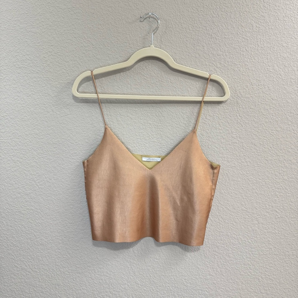 3/$20 Zara Trafaluc Faux Leather Cami Top Metallic Bronze Small
